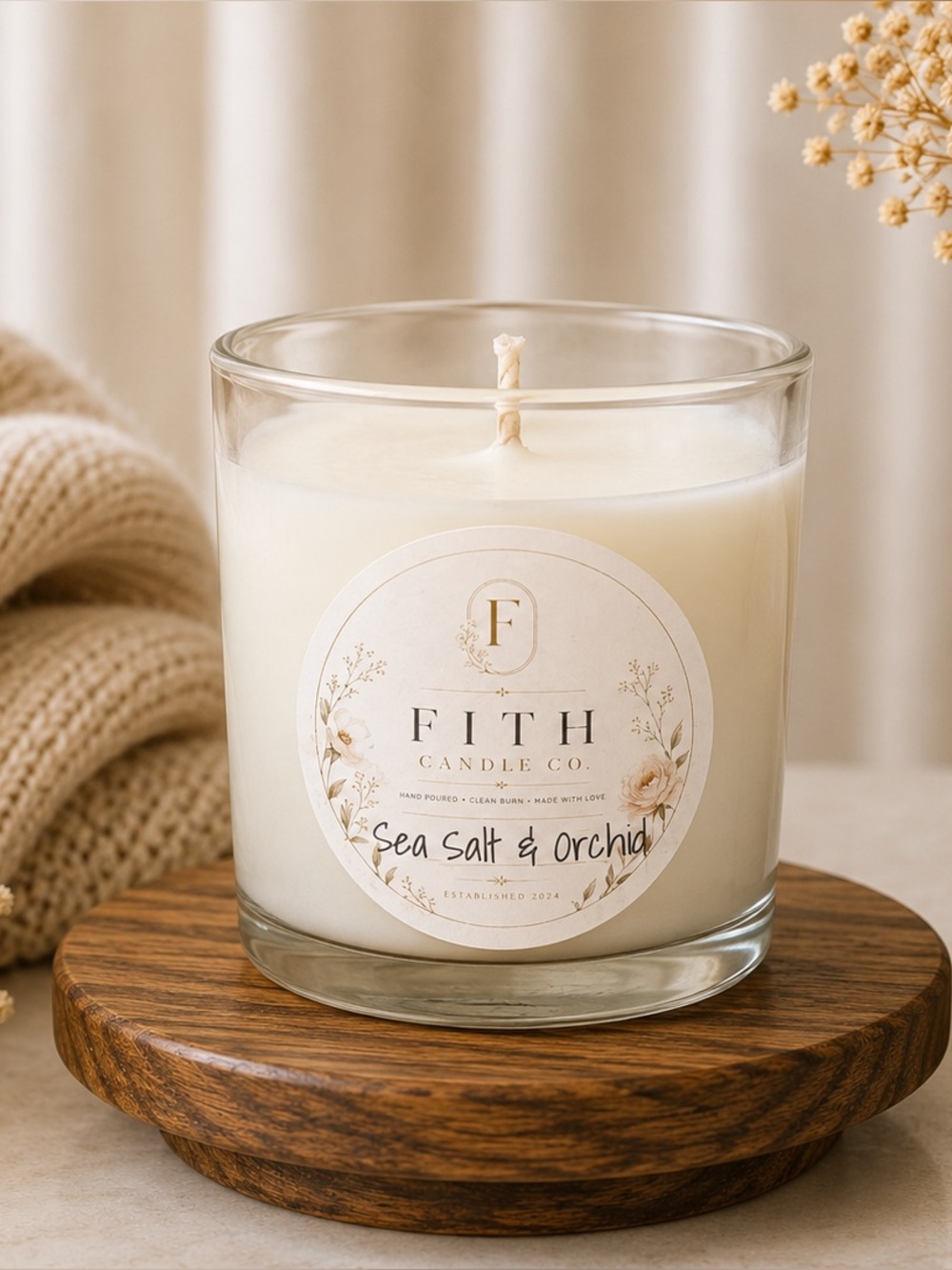 Sea Salt and Orchid 100% Organic Soy Artisan wax Candle 5 oz